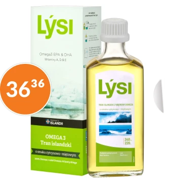 Lysi Tran islandzki o smaku cytrynowo-miętowym, olej, 240 ml